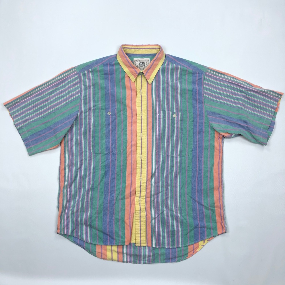 Vintage 90s John Ashford Sport Mens XL Striped Short Sleeve Shirt Boxy - Picture 1 of 8